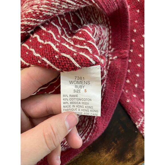 Woolrich Women's Red Nordic Fair Isle Cotton Full Zip Ruby Sweater Small - Picture 6 of 6